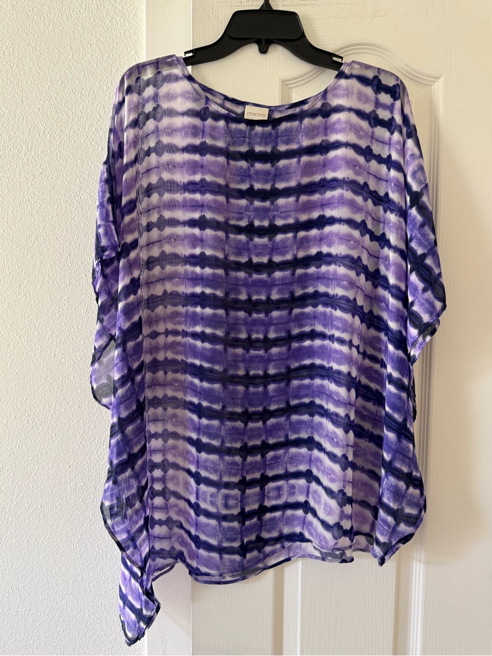 Chico’s Purple Tie Dye Sheer Poncho Kaftan Tunic Blouse S/M